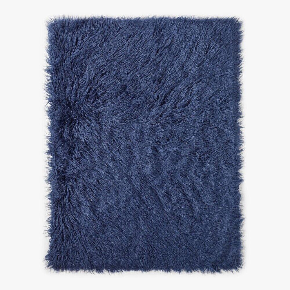 Pottery Barn Faux Mongolian Fur Throw Blanket Plush Blue 45" W x 60" L NWT